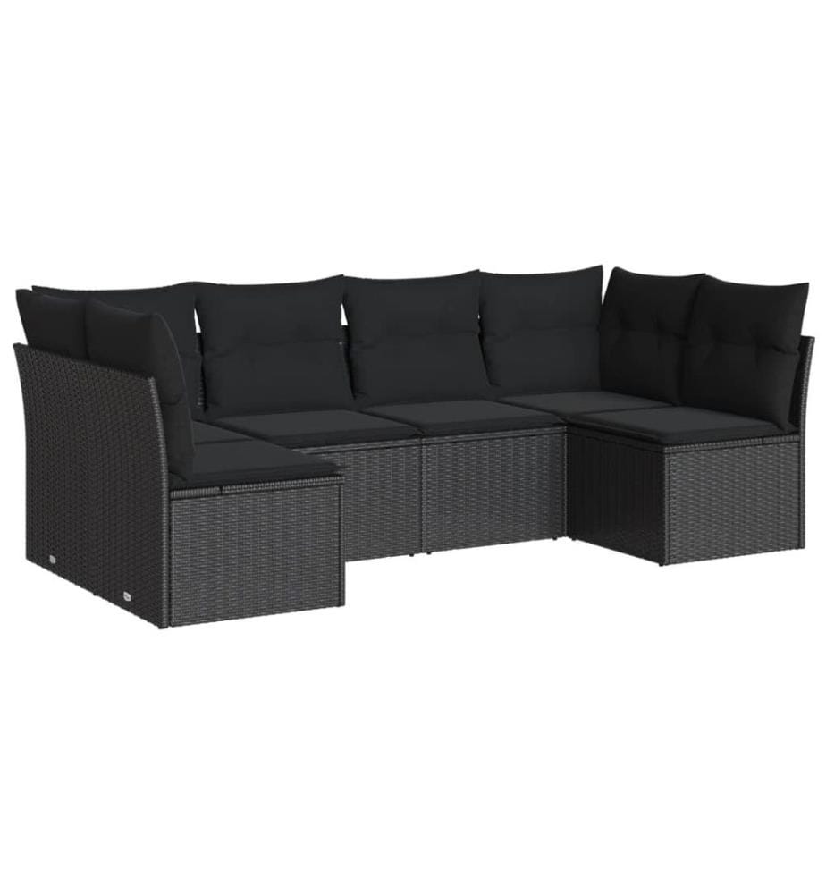 6-tlg. Garten-Sofagarnitur mit Kissen Schwarz Poly Rattan