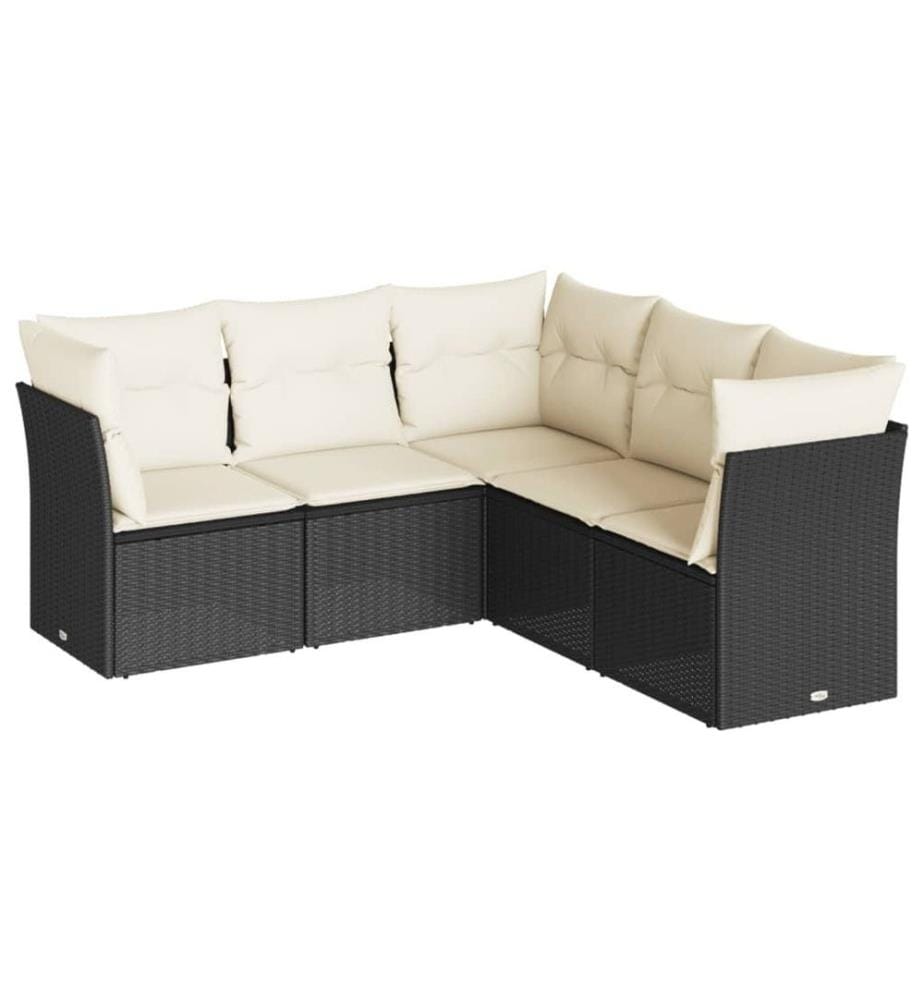 5-tlg. Garten-Sofagarnitur mit Kissen Schwarz Poly Rattan