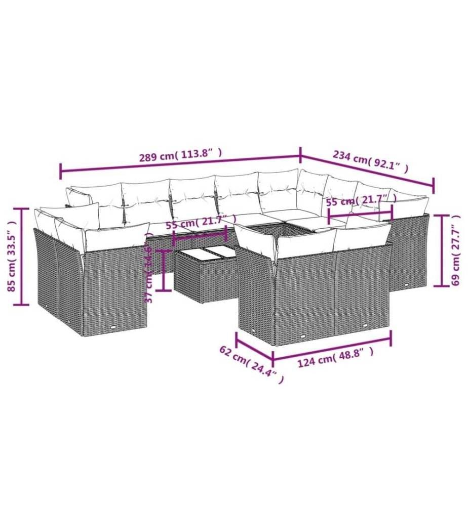 13-tlg. Garten-Sofagarnitur mit Kissen Schwarz Poly Rattan