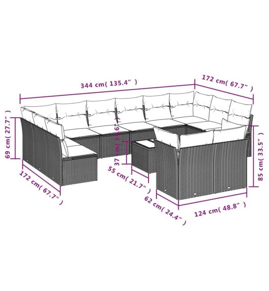 13-tlg. Garten-Sofagarnitur mit Kissen Schwarz Poly Rattan