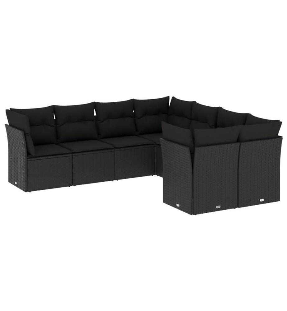 8-tlg. Garten-Sofagarnitur mit Kissen Schwarz Poly Rattan