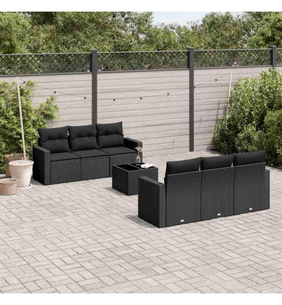 7-tlg. Garten-Sofagarnitur mit Kissen Schwarz Poly Rattan