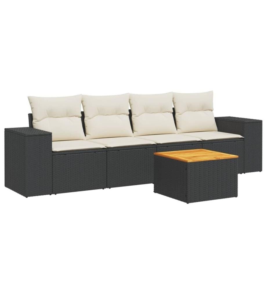 5-tlg. Garten-Sofagarnitur mit Kissen Schwarz Poly Rattan