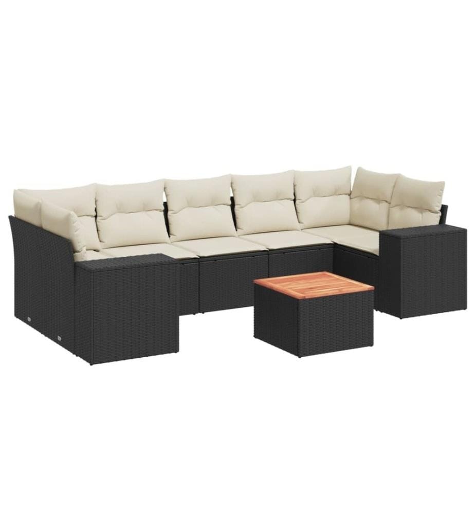 8-tlg. Garten-Sofagarnitur mit Kissen Schwarz Poly Rattan