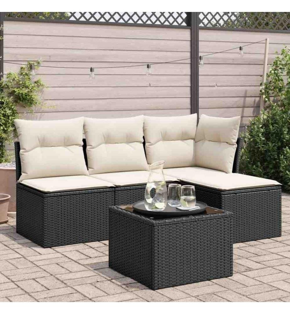 5-tlg. Garten-Sofagarnitur mit Kissen Schwarz Poly Rattan