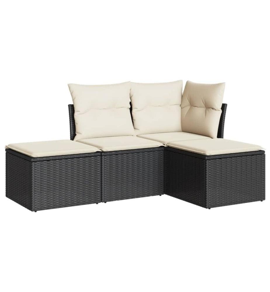 4-tlg. Garten-Sofagarnitur mit Kissen Schwarz Poly Rattan