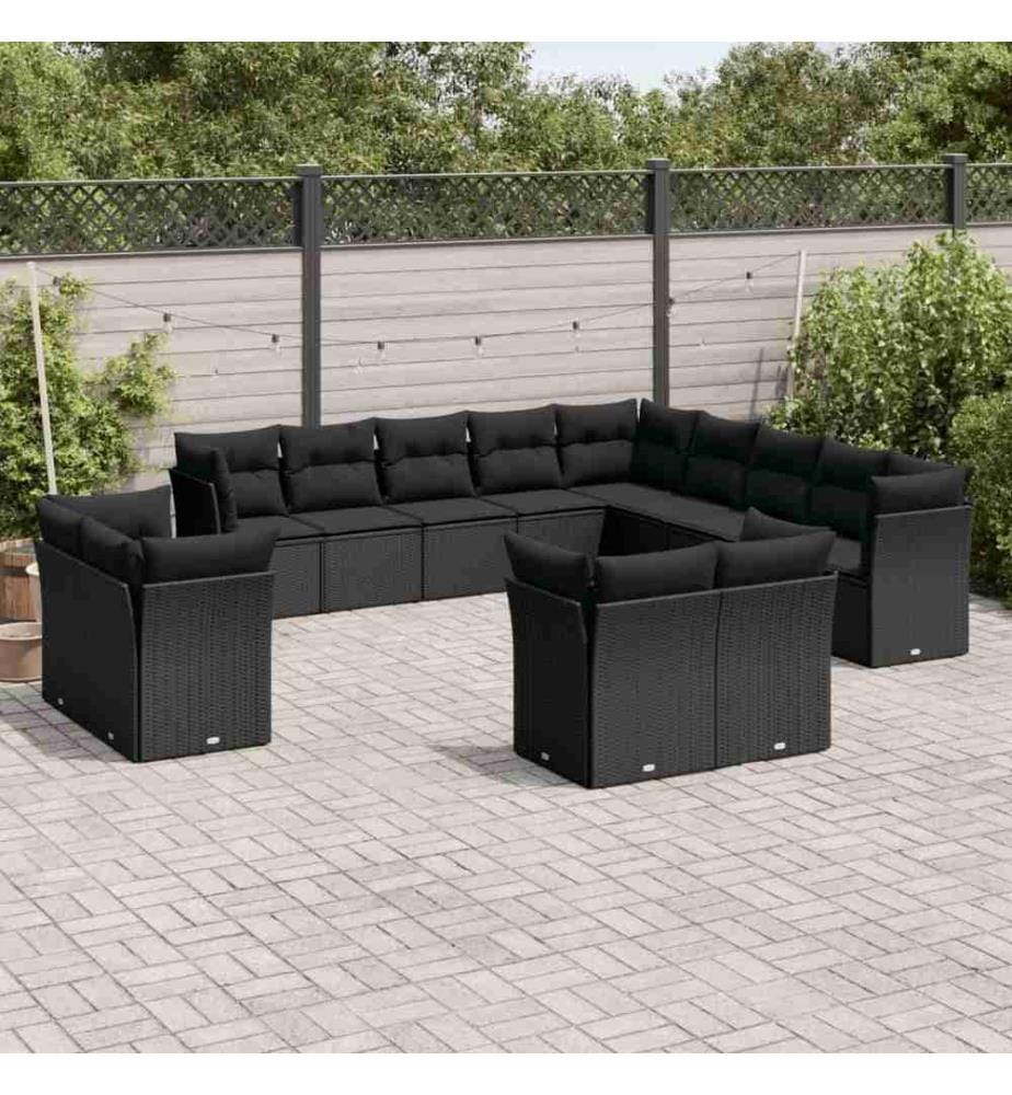 13-tlg. Garten-Sofagarnitur mit Kissen Schwarz Poly Rattan