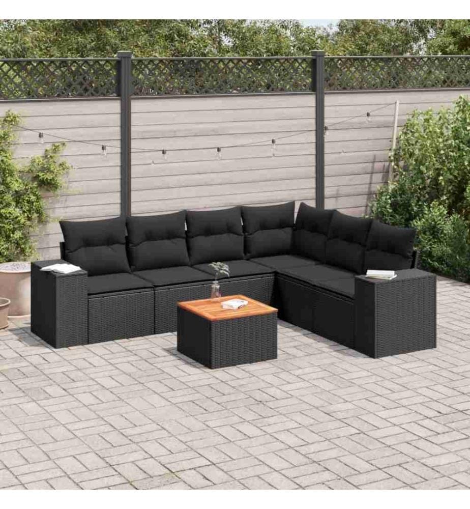 7-tlg. Garten-Sofagarnitur mit Kissen Schwarz Poly Rattan