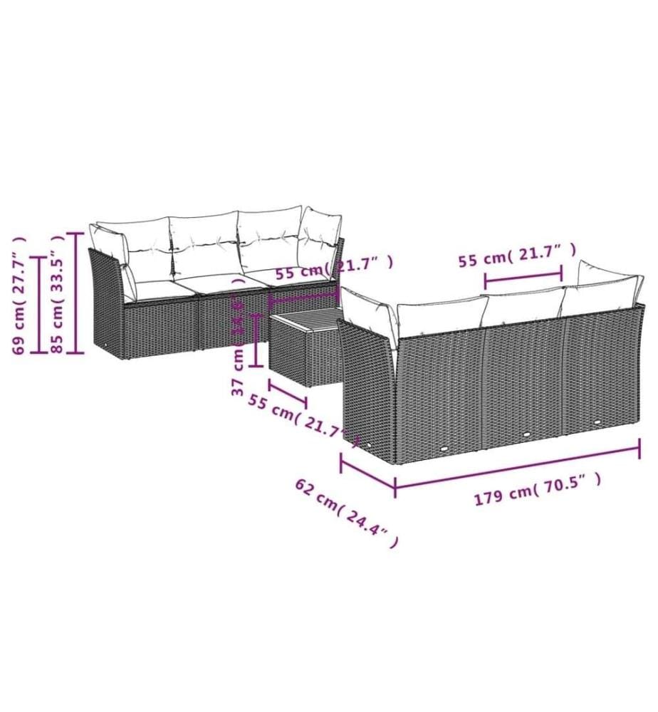 7-tlg. Garten-Sofagarnitur mit Kissen Schwarz Poly Rattan