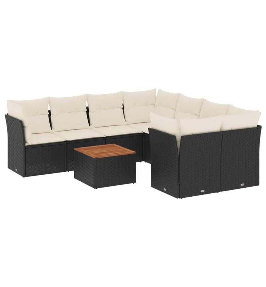 9-tlg. Garten-Sofagarnitur mit Kissen Schwarz Poly Rattan
