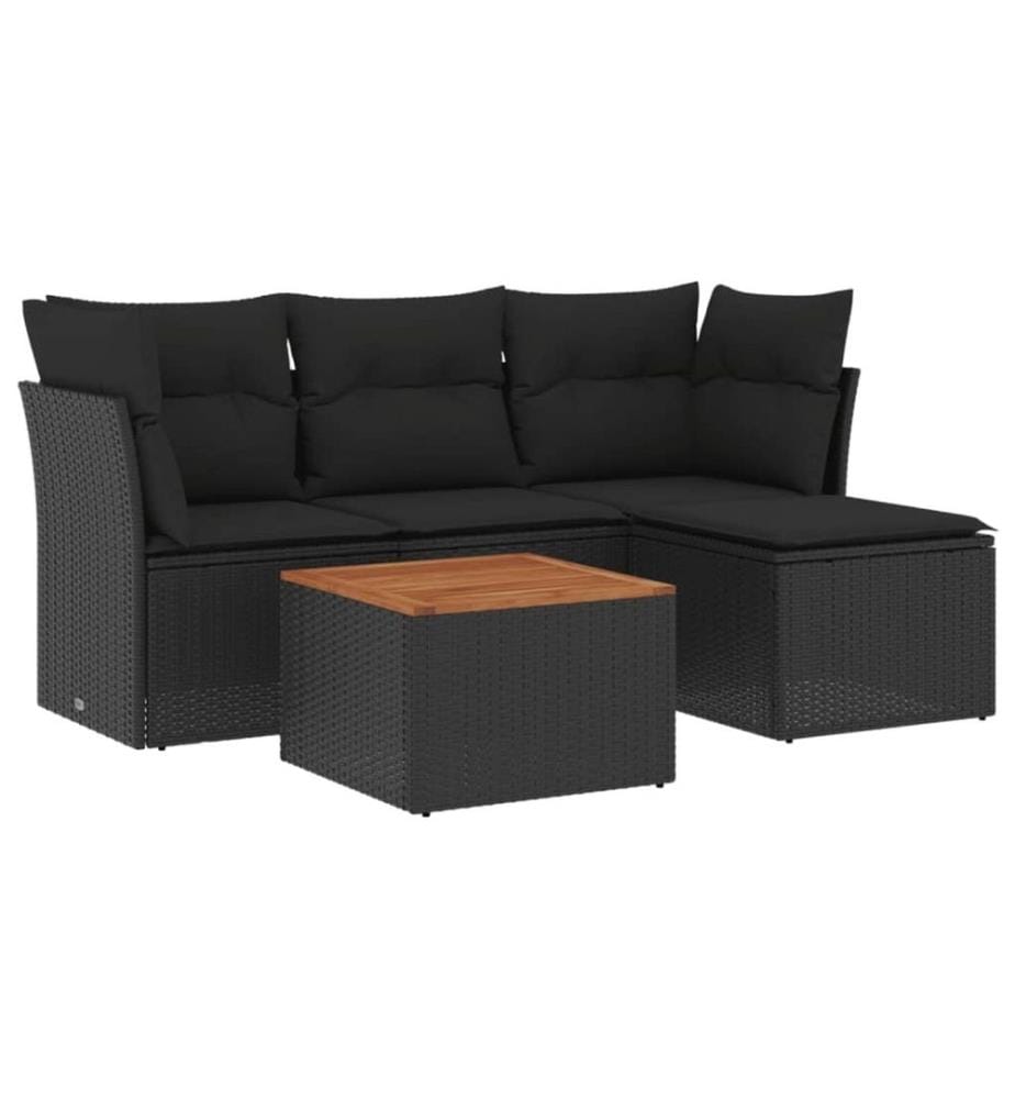 5-tlg. Garten-Sofagarnitur mit Kissen Schwarz Poly Rattan