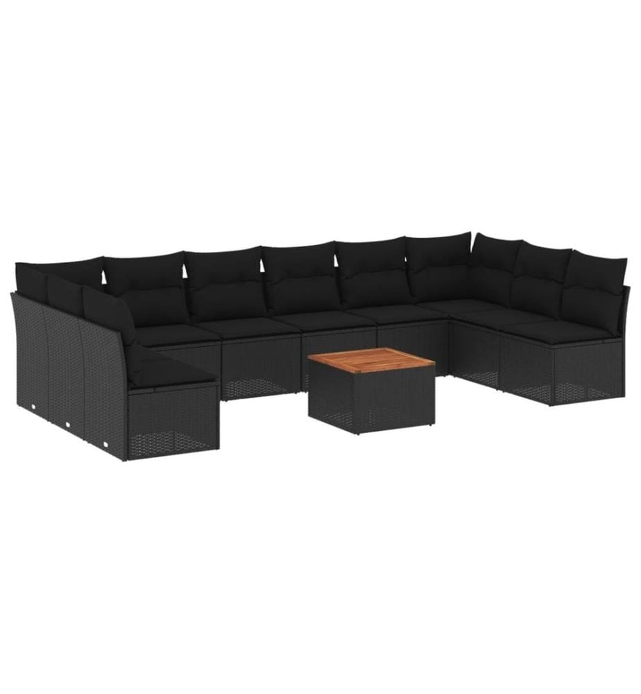 11-tlg. Garten-Sofagarnitur mit Kissen Schwarz Poly Rattan