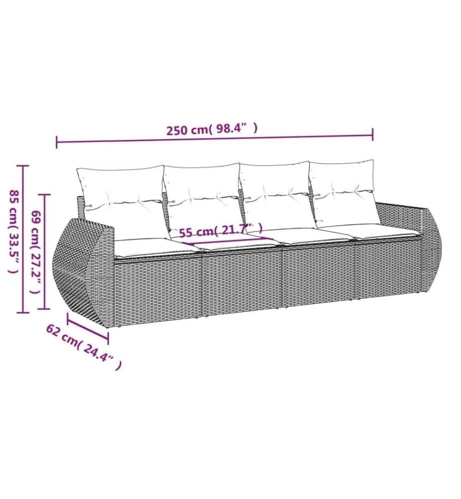 4-tlg. Garten-Sofagarnitur mit Kissen Schwarz Poly Rattan