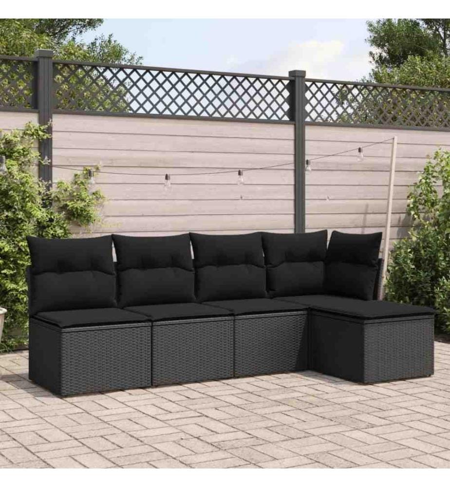 5-tlg. Garten-Sofagarnitur mit Kissen Schwarz Poly Rattan
