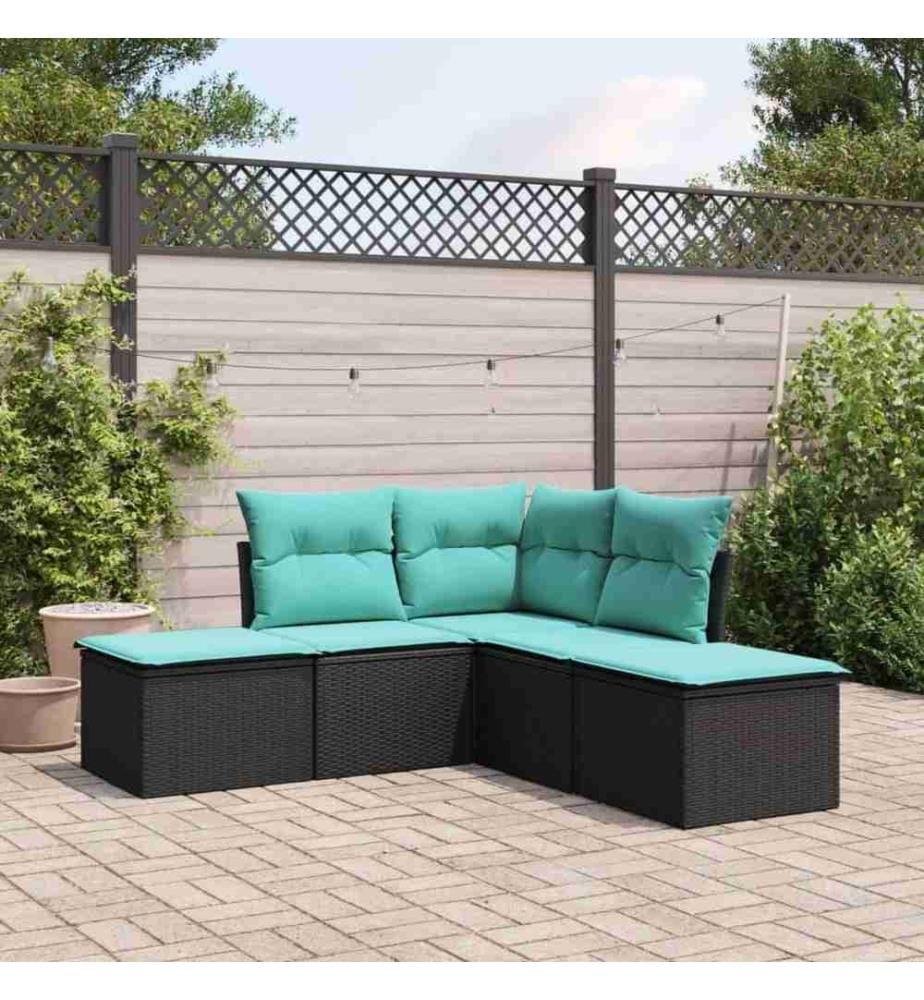 5-tlg. Garten-Sofagarnitur mit Kissen Schwarz Poly Rattan