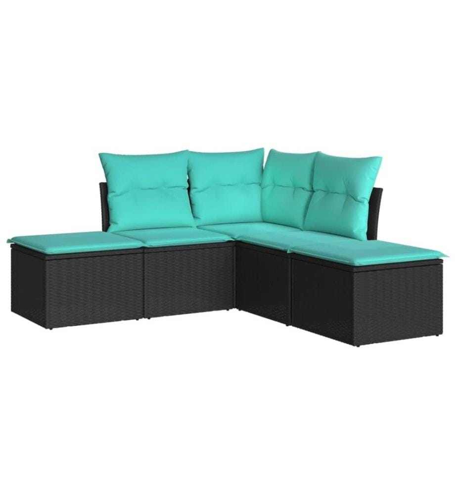 5-tlg. Garten-Sofagarnitur mit Kissen Schwarz Poly Rattan