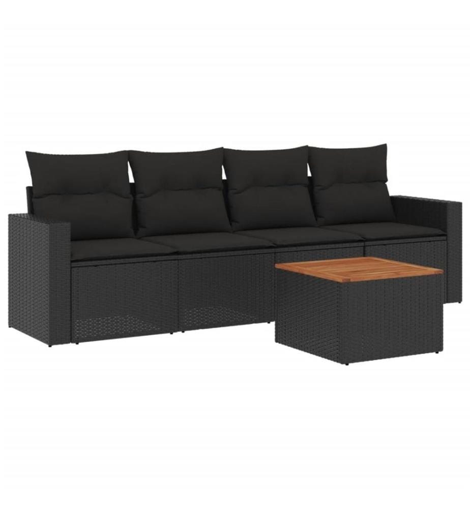 5-tlg. Garten-Sofagarnitur mit Kissen Schwarz Poly Rattan