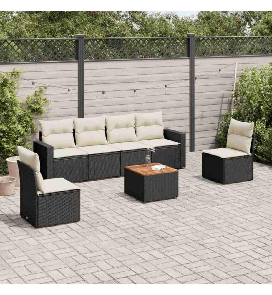 7-tlg. Garten-Sofagarnitur mit Kissen Schwarz Poly Rattan