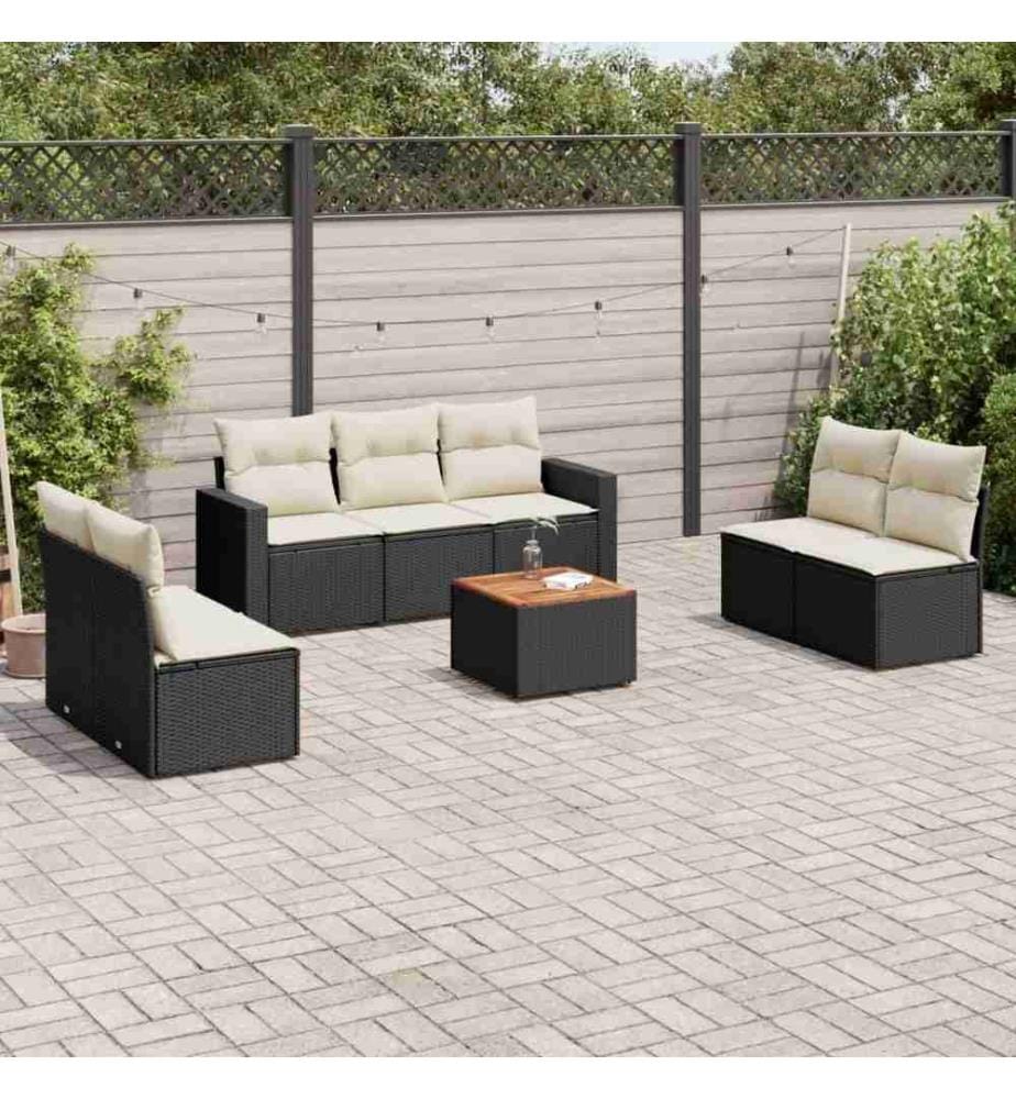8-tlg. Garten-Sofagarnitur mit Kissen Schwarz Poly Rattan