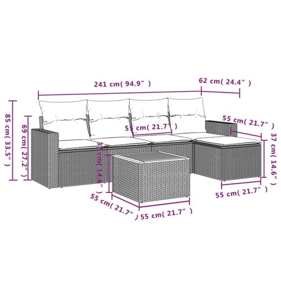 6-tlg. Garten-Sofagarnitur mit Kissen Schwarz Poly Rattan