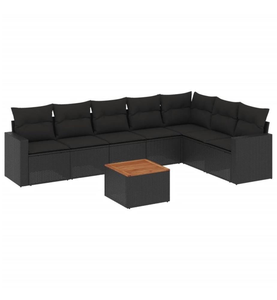 8-tlg. Garten-Sofagarnitur mit Kissen Schwarz Poly Rattan