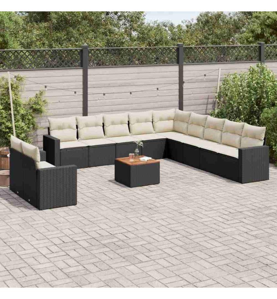 12-tlg. Garten-Sofagarnitur mit Kissen Schwarz Poly Rattan