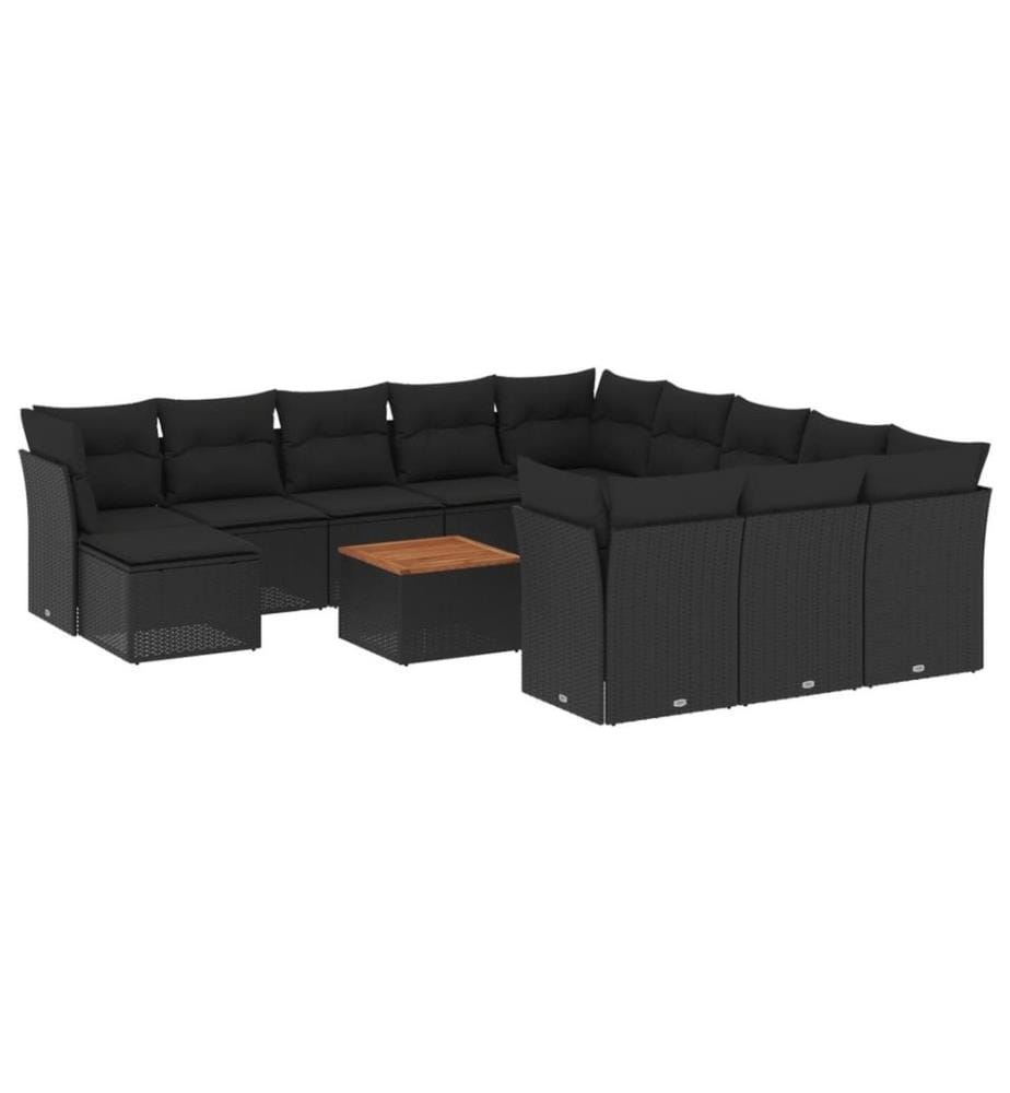 13-tlg. Garten-Sofagarnitur mit Kissen Schwarz Poly Rattan