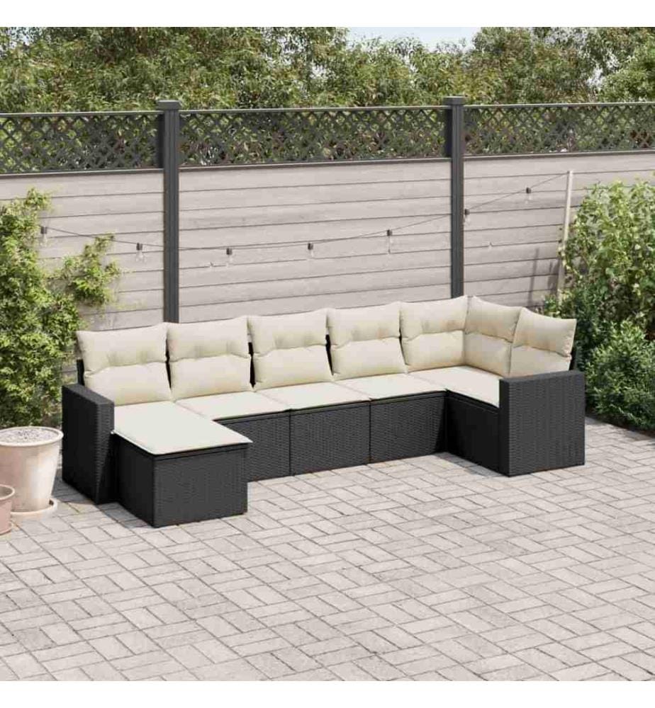 7-tlg. Garten-Sofagarnitur mit Kissen Schwarz Poly Rattan