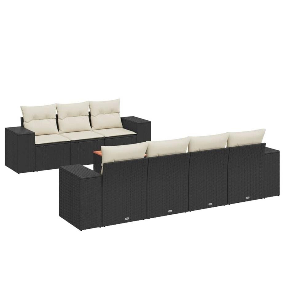 8-tlg. Garten-Sofagarnitur mit Kissen Schwarz Poly Rattan