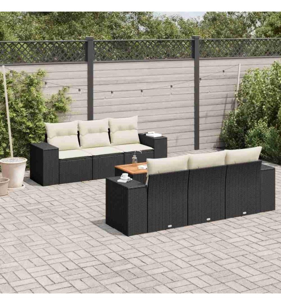 7-tlg. Garten-Sofagarnitur mit Kissen Schwarz Poly Rattan