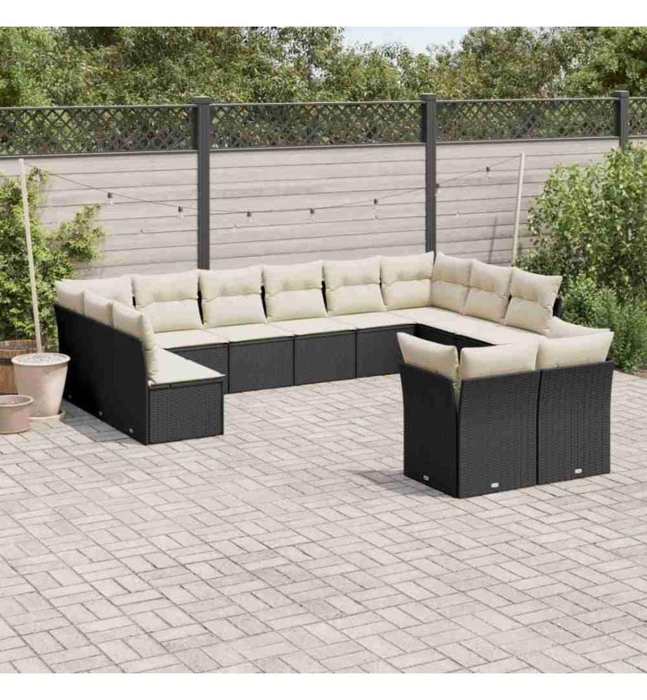 12-tlg. Garten-Sofagarnitur mit Kissen Schwarz Poly Rattan