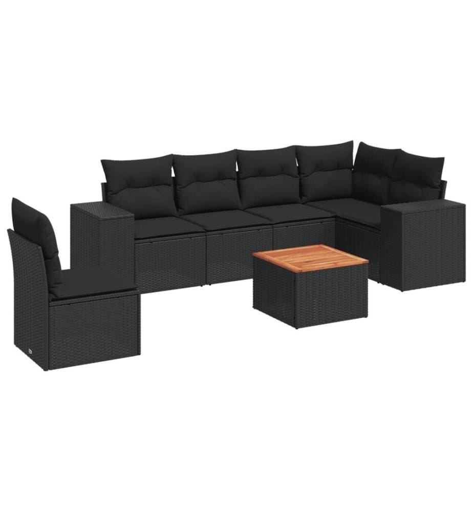 7-tlg. Garten-Sofagarnitur mit Kissen Schwarz Poly Rattan