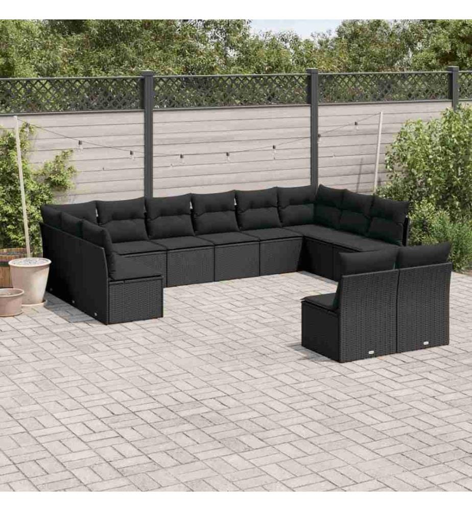 12-tlg. Garten-Sofagarnitur mit Kissen Schwarz Poly Rattan