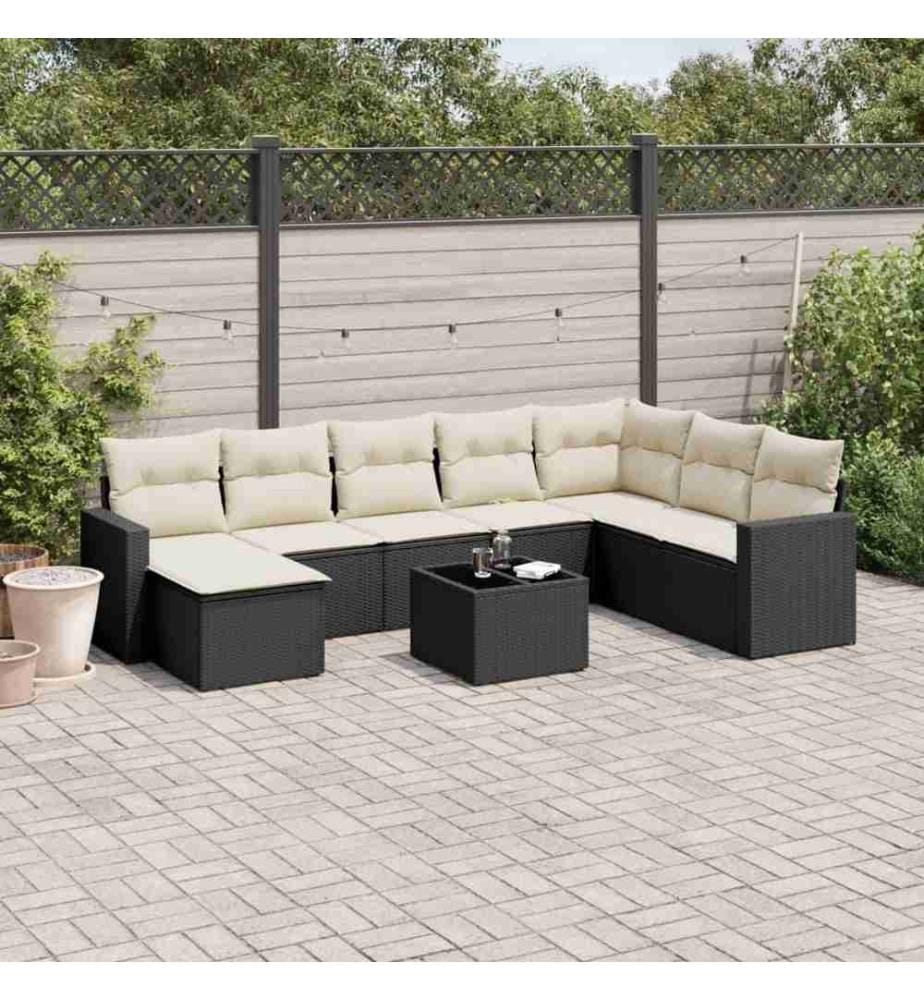 9-tlg. Garten-Sofagarnitur mit Kissen Schwarz Poly Rattan