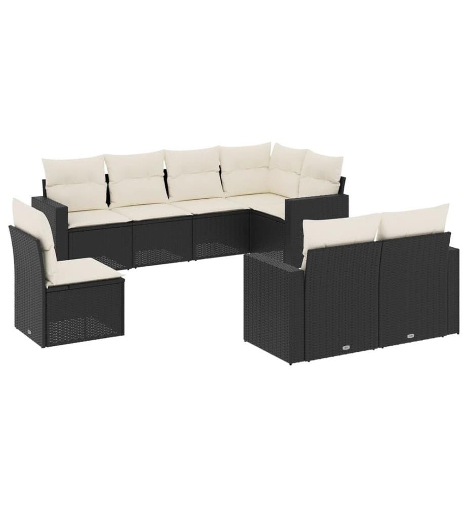 8-tlg. Garten-Sofagarnitur mit Kissen Schwarz Poly Rattan