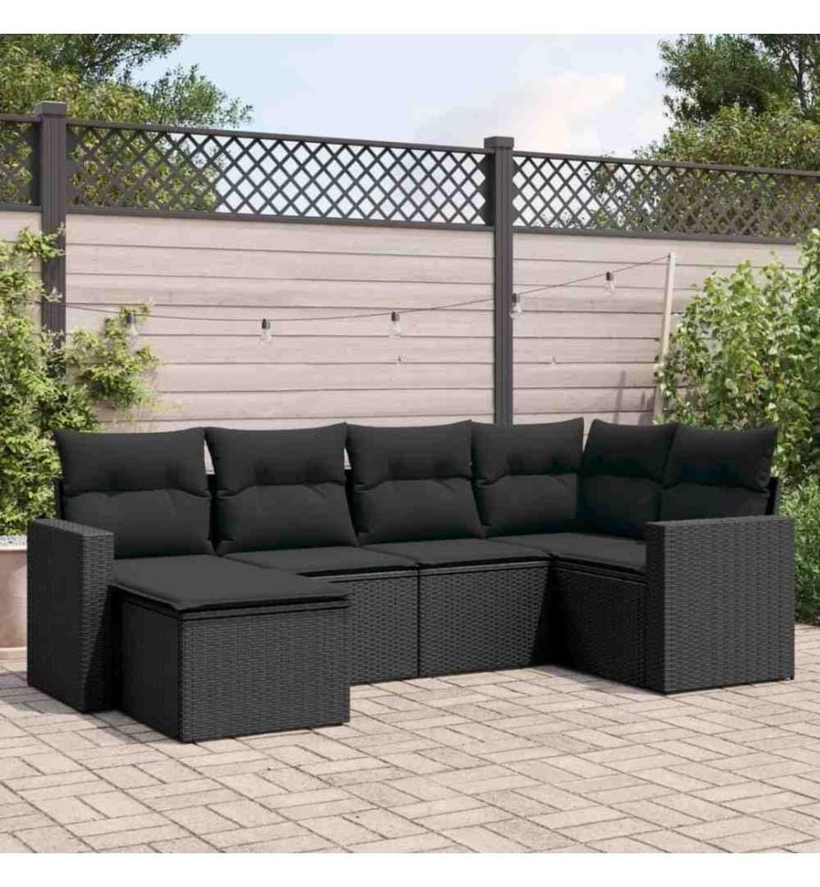 6-tlg. Garten-Sofagarnitur mit Kissen Schwarz Poly Rattan