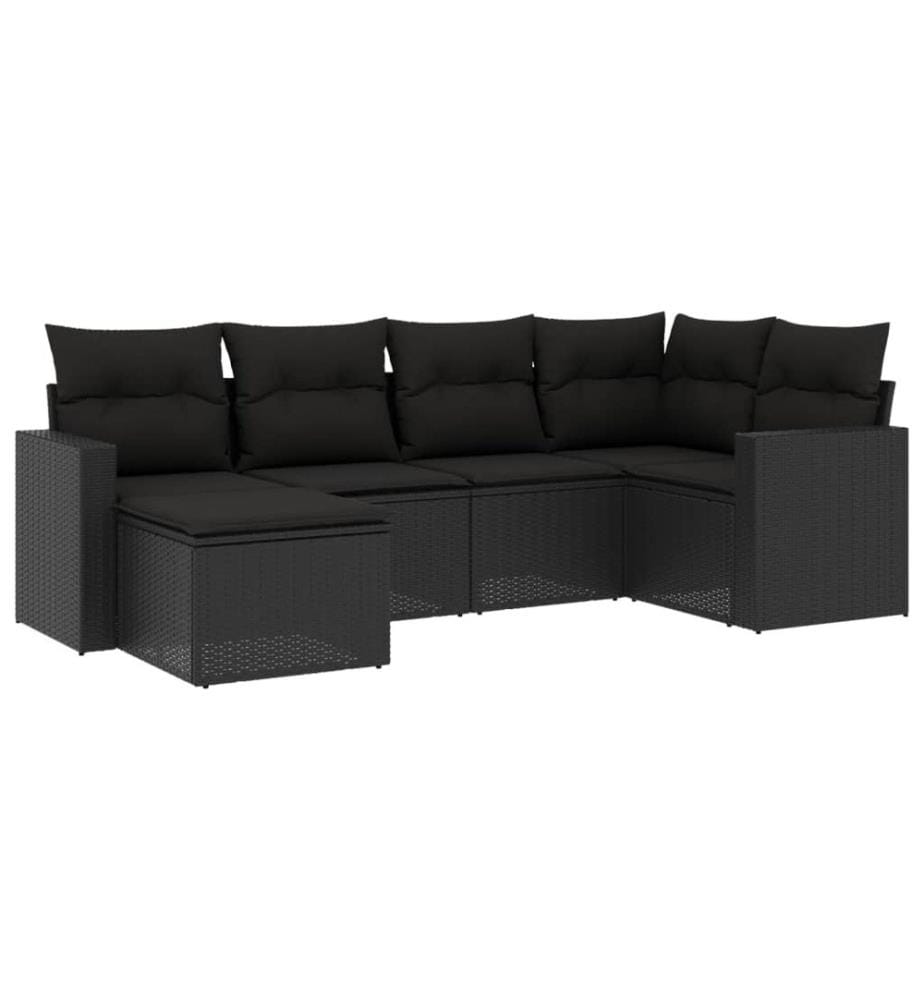 6-tlg. Garten-Sofagarnitur mit Kissen Schwarz Poly Rattan
