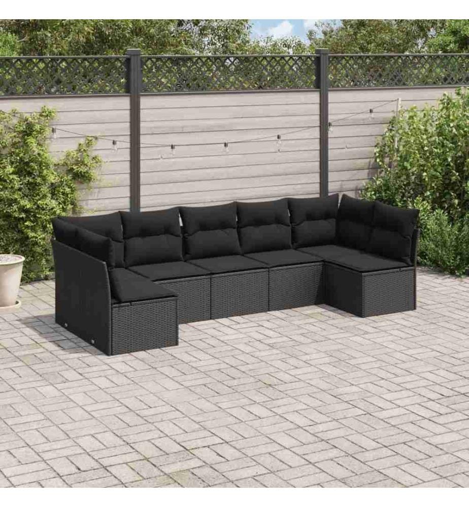 7-tlg. Garten-Sofagarnitur mit Kissen Schwarz Poly Rattan