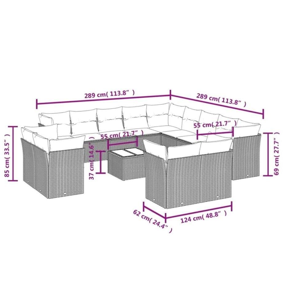14-tlg. Garten-Sofagarnitur mit Kissen Schwarz Poly Rattan
