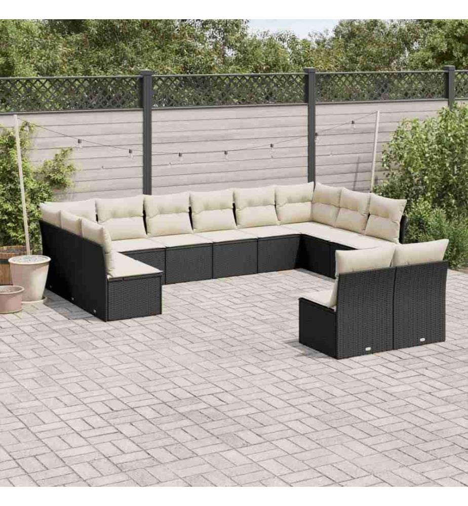 12-tlg. Garten-Sofagarnitur mit Kissen Schwarz Poly Rattan