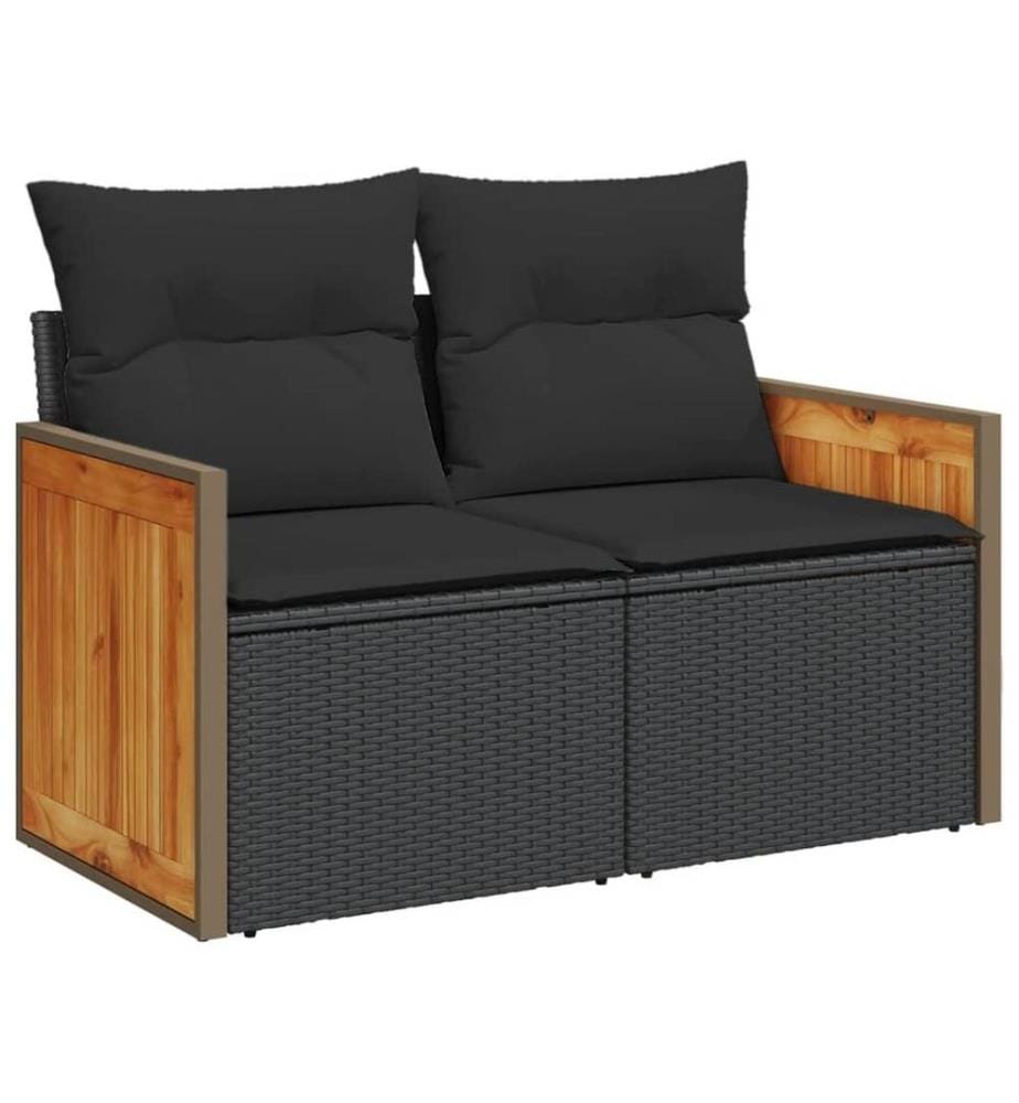 8-tlg. Garten-Sofagarnitur mit Kissen Schwarz Poly Rattan