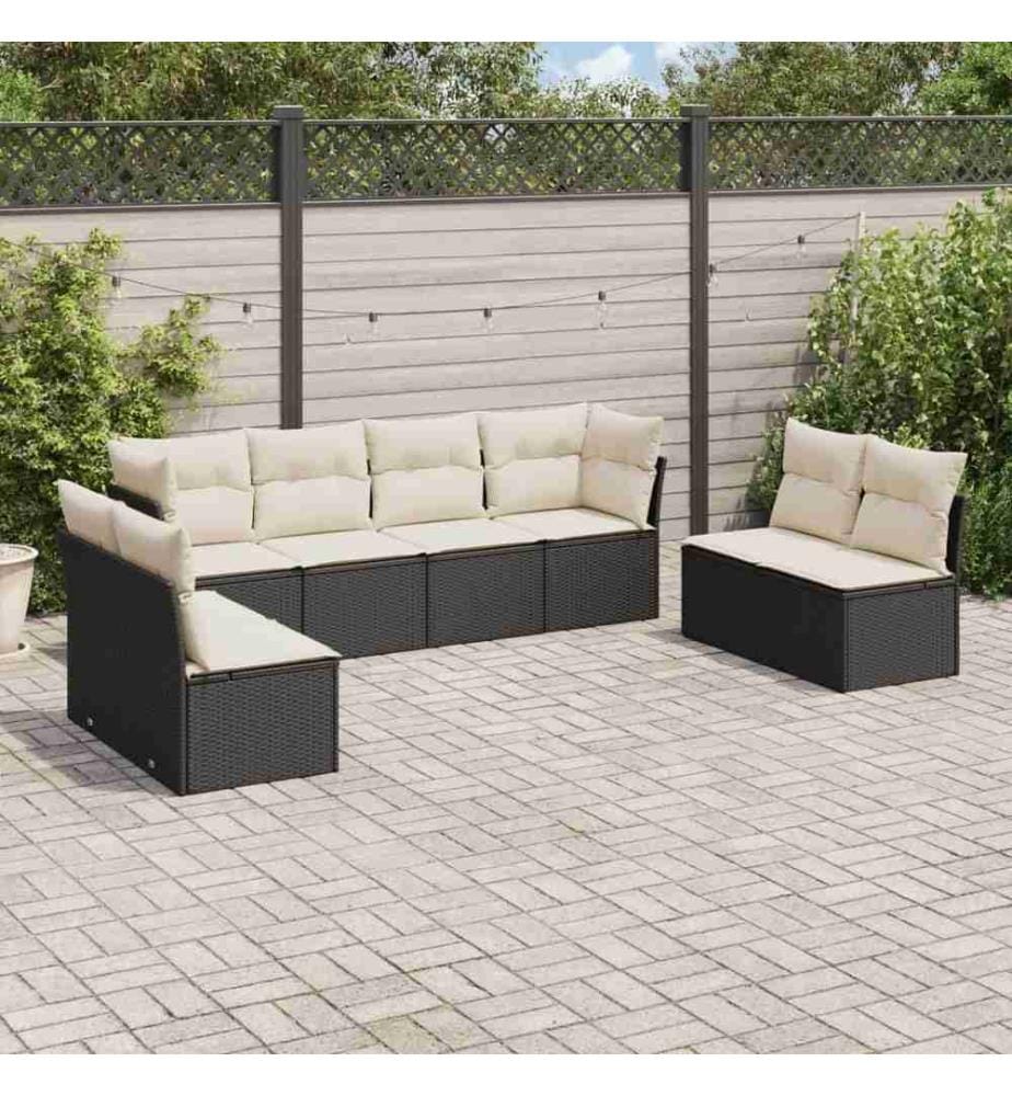 8-tlg. Garten-Sofagarnitur mit Kissen Schwarz Poly Rattan