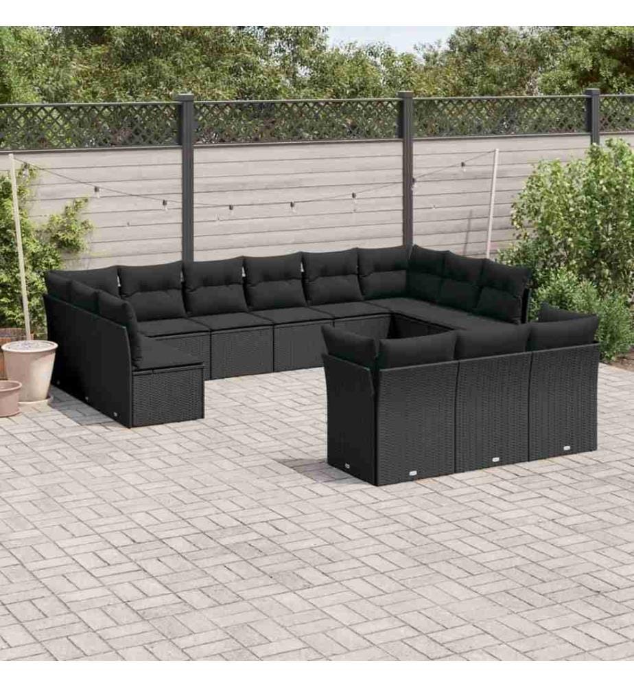 13-tlg. Garten-Sofagarnitur mit Kissen Schwarz Poly Rattan