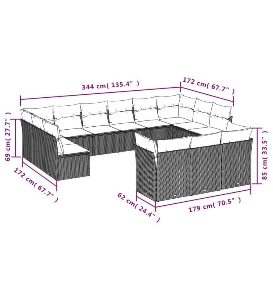 13-tlg. Garten-Sofagarnitur mit Kissen Schwarz Poly Rattan