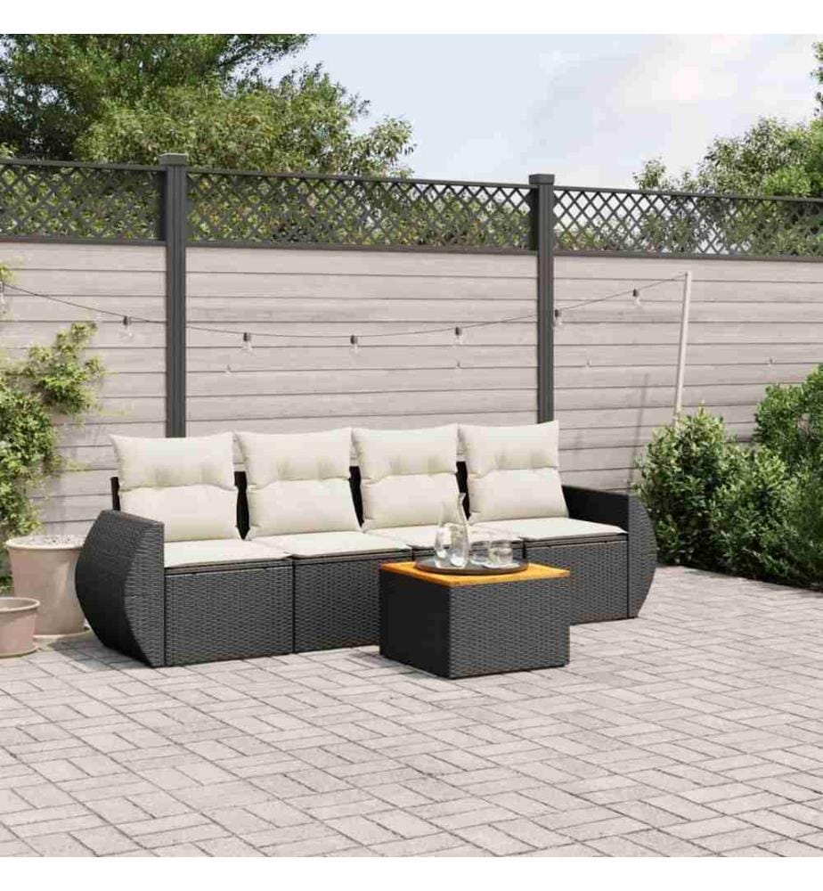 5-tlg. Garten-Sofagarnitur mit Kissen Schwarz Poly Rattan