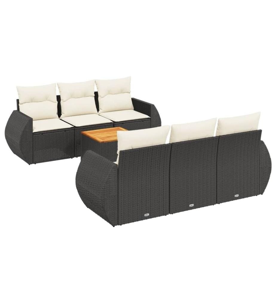7-tlg. Garten-Sofagarnitur mit Kissen Schwarz Poly Rattan