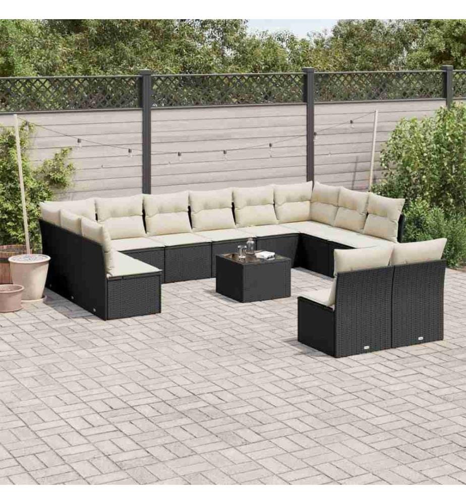 13-tlg. Garten-Sofagarnitur mit Kissen Schwarz Poly Rattan