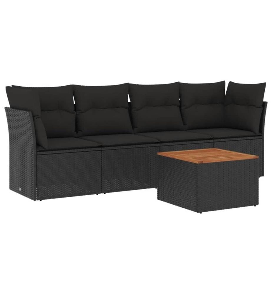 5-tlg. Garten-Sofagarnitur mit Kissen Schwarz Poly Rattan