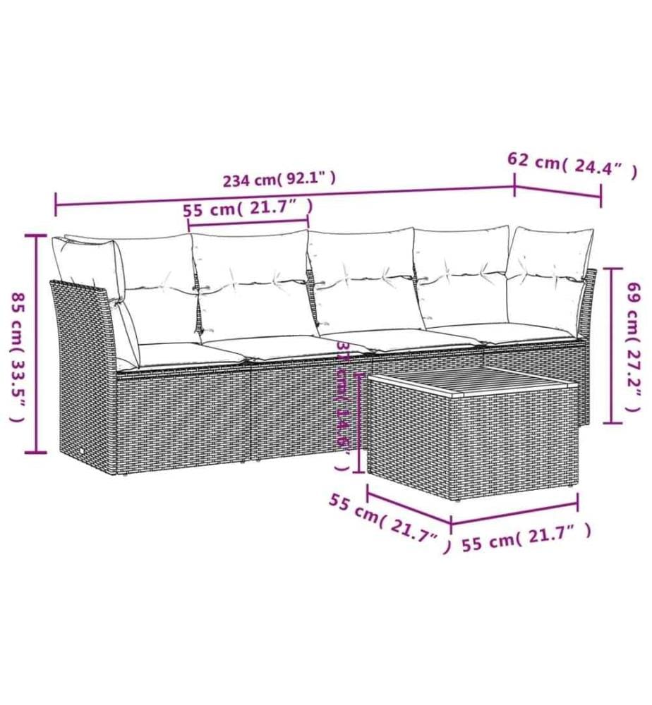 5-tlg. Garten-Sofagarnitur mit Kissen Schwarz Poly Rattan