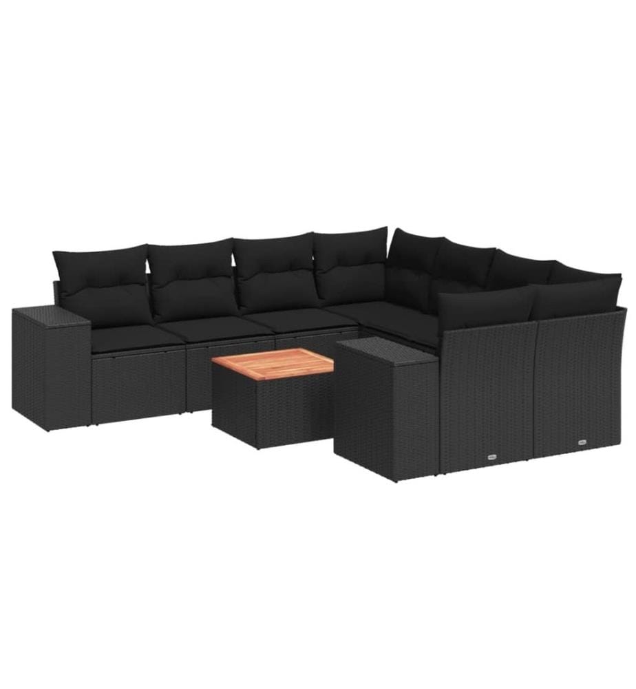 9-tlg. Garten-Sofagarnitur mit Kissen Schwarz Poly Rattan